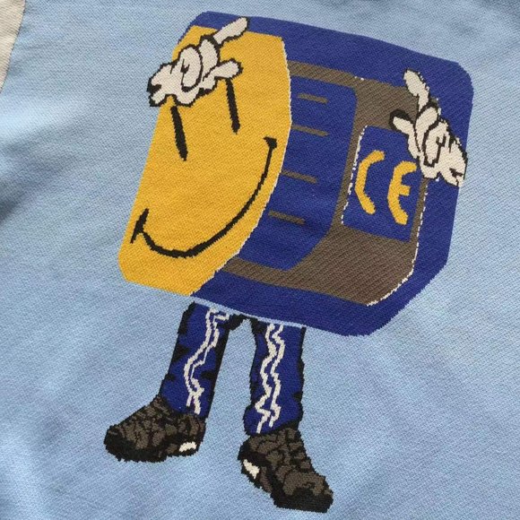 Cavermpt Blue Long Sleeve Smiley Loose Knit Sweater - Picture 13 of 15